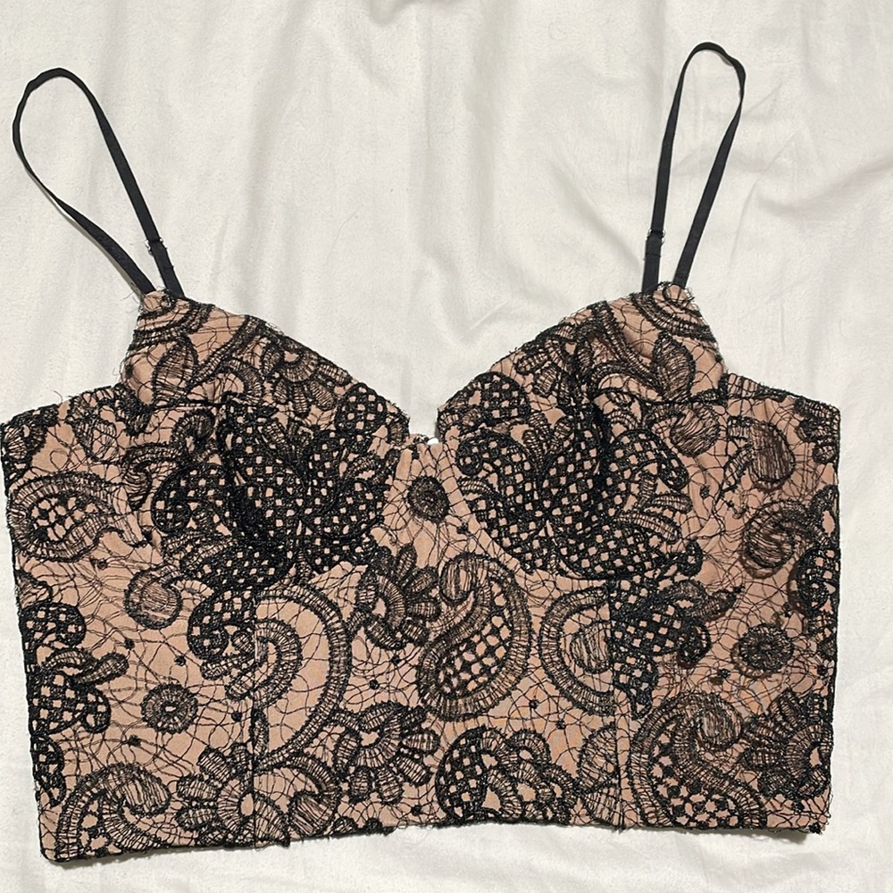 Self-Portrait Lace Zip Crop Top
